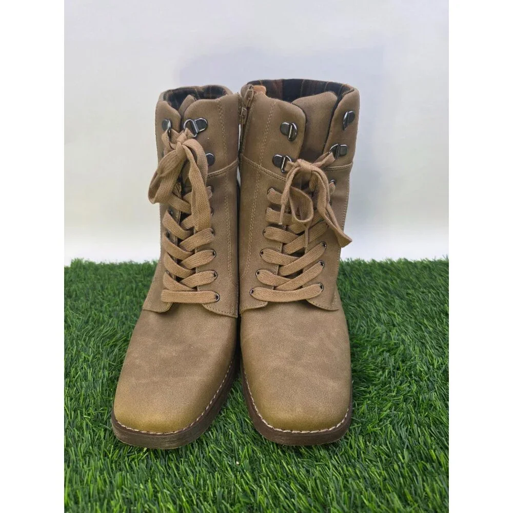 Crown Vintage Womens Tan Lace-Up Ankle Booties W Block Heel Size‎ 11M Synthetic